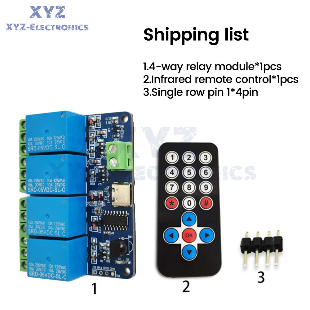 DC5V 4way Infrared Wireless Remote Control WiFi Relay Module Self-locking Type-C