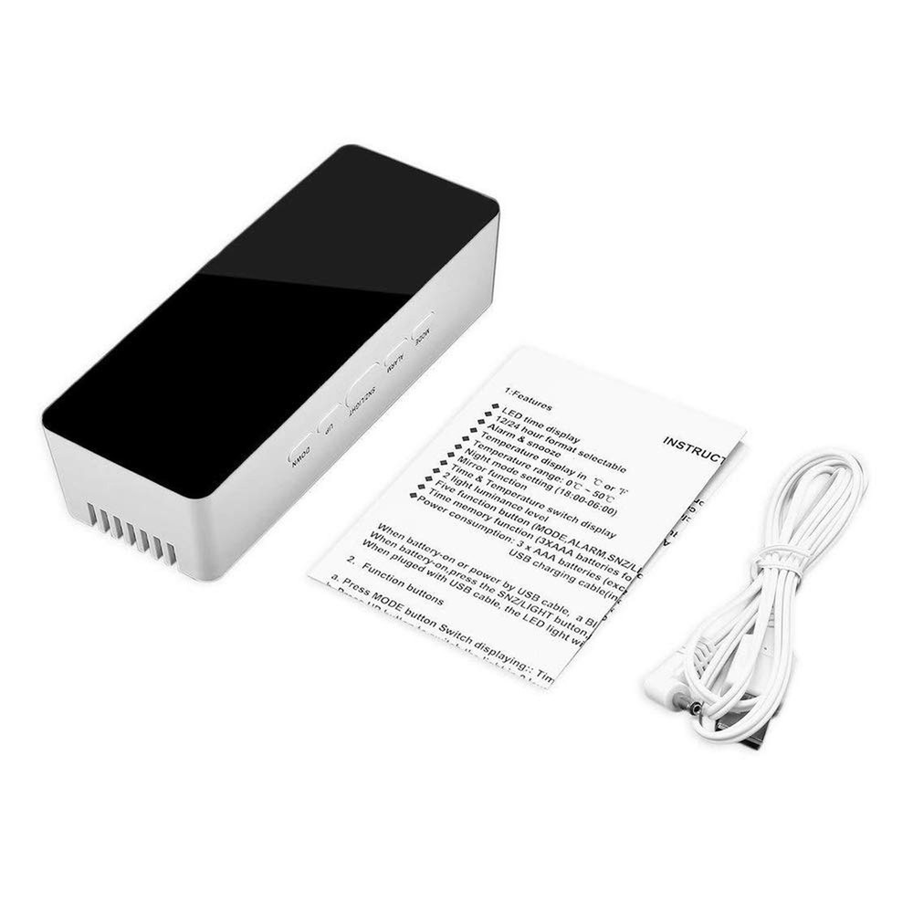 ThreeH LED Mirror Desk Clock with Snooze Function Temperature Display Digital...