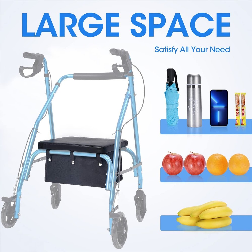 Large Rollator Walker Basket, Under Seat Bag, Large, Black