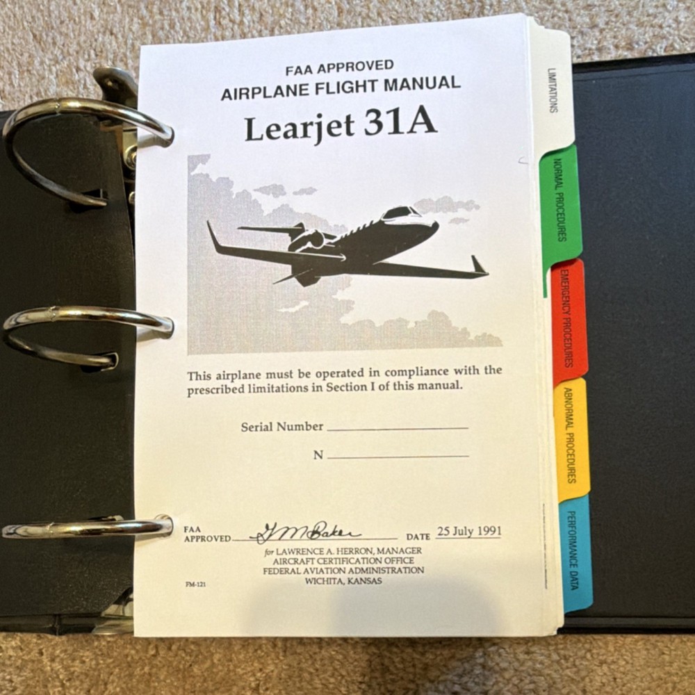 Bombardier Learjet 31A Flight Manual *EXCELLENT*
