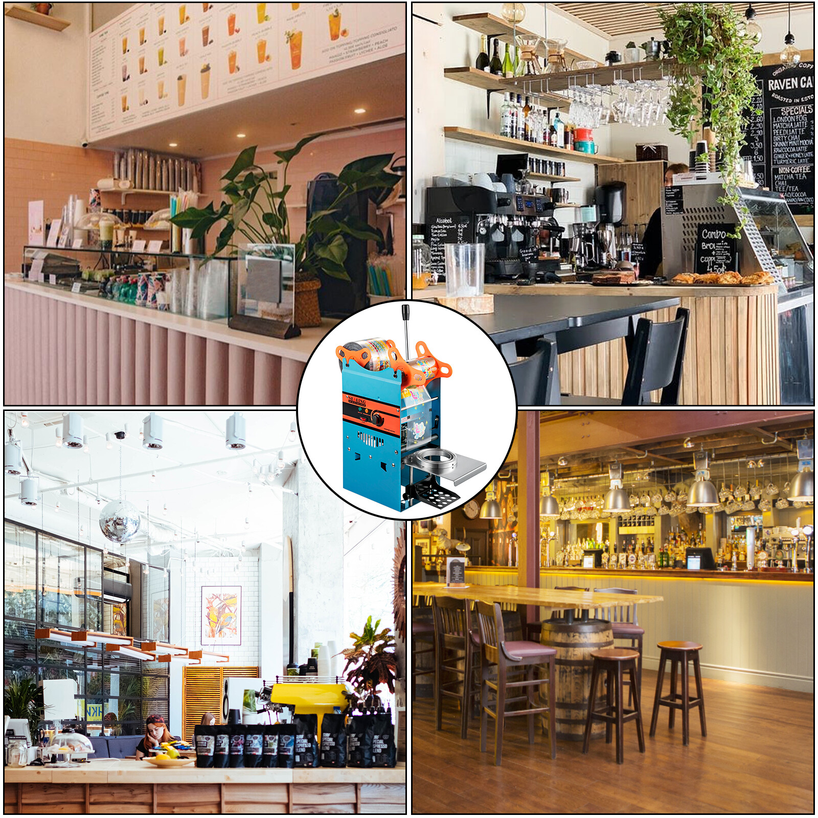 VEVOR Manual Bubble Tea Cup Sealer Machine 300-500 Cup/h Sealing Machine Blue