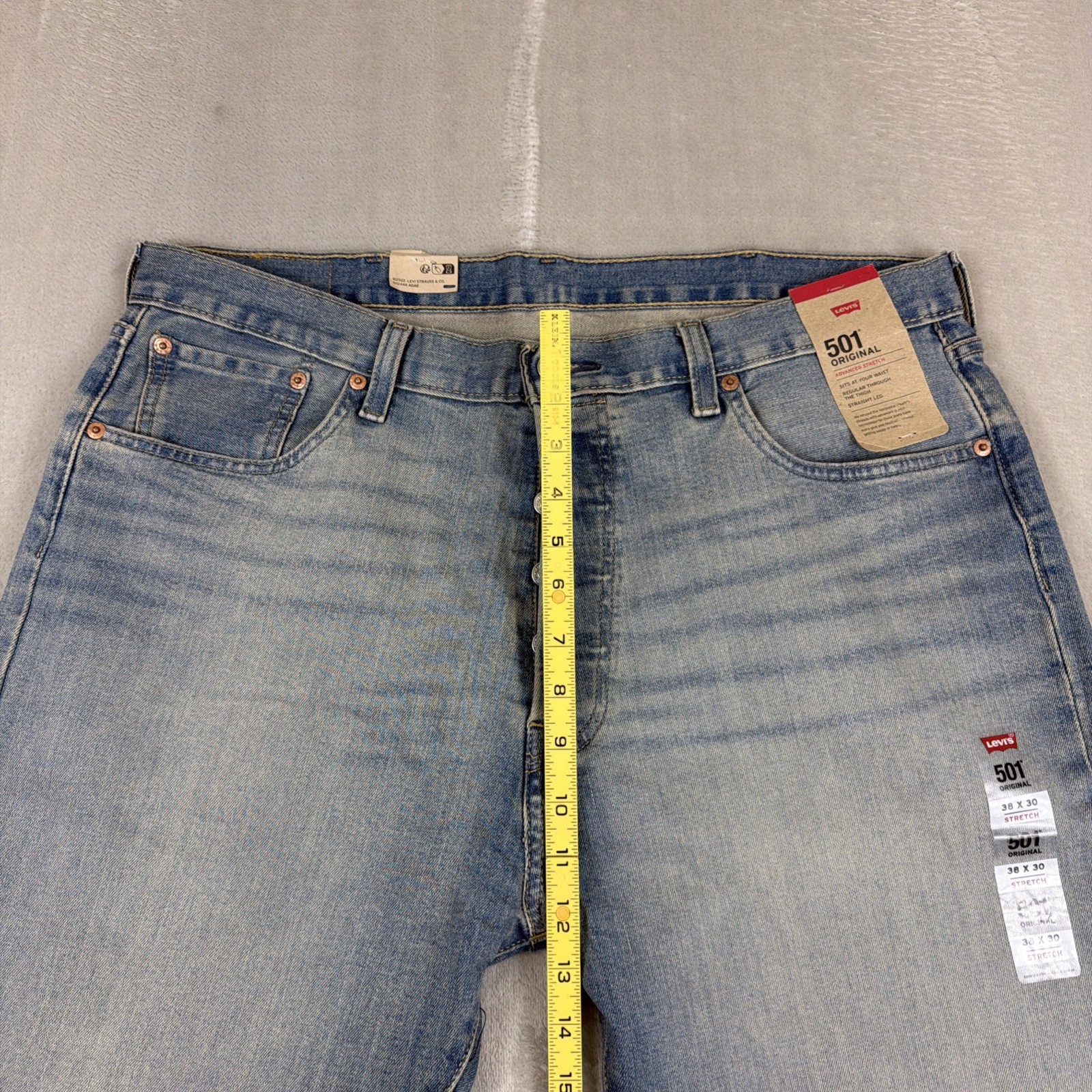 Levi's 501 Original Fit Jeans Men's 38x30 Blue Denim Straight Leg Stretch Light