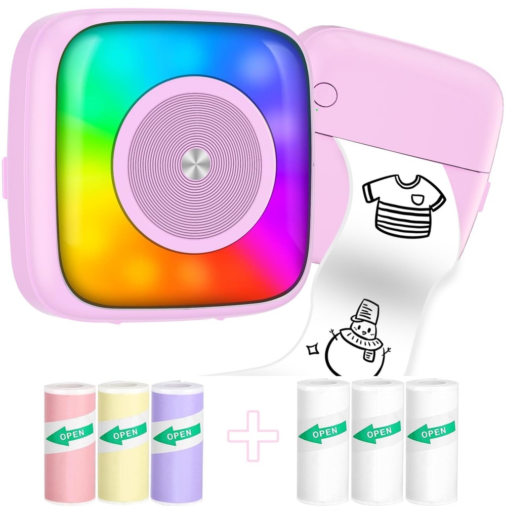 Lebt Mini Printer Sticker Print Pod with 6 Rolls MiNi, Pink