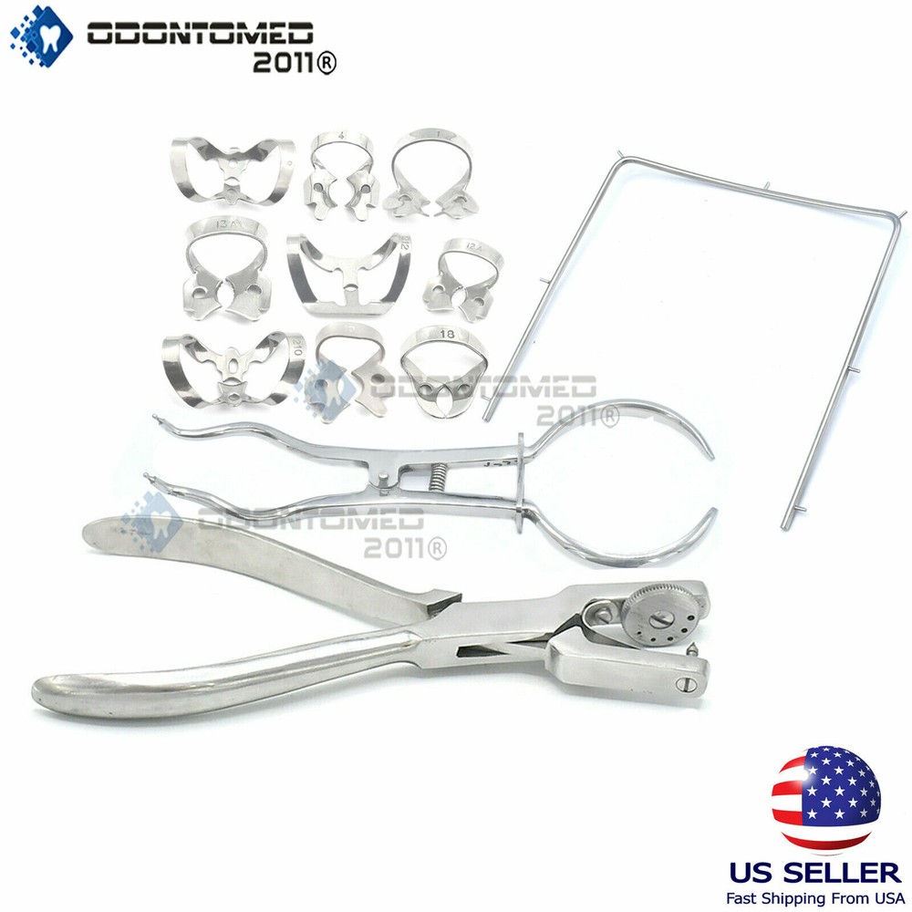 12 PCS Dental Dentist Basic Rubber Dam Kit Dental Tools Surgical Instruments Set