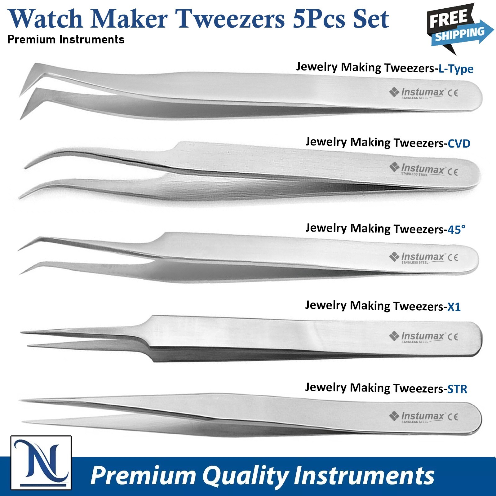Professional Watchmaker Repair Tweezers Antistatic Tweezers Thumb Forceps 5pcs
