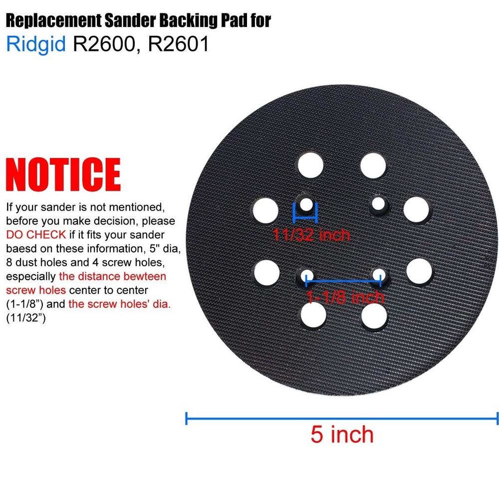 High-Density 5" Hook and Loop Sander Pad Compatible with Ridgid R2600/R2601