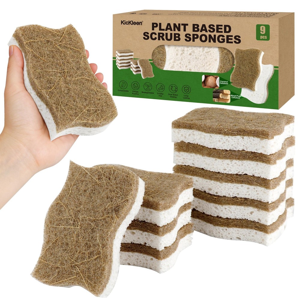 9 Pack Biodegradable Natural Kitchen Sponges  Compostable Cellulose and Cocon...