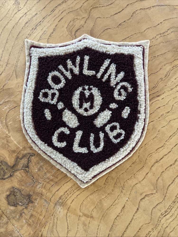 Vintage Chenille Maroon Cream Bowling Patch