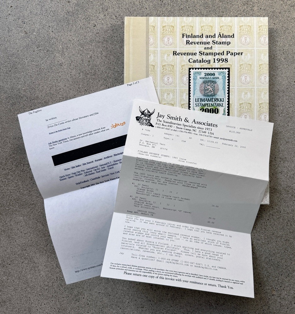 Finland Aland Revenue Stamp Catalog 1998 Saarinen Jay Smith Tarn Copy