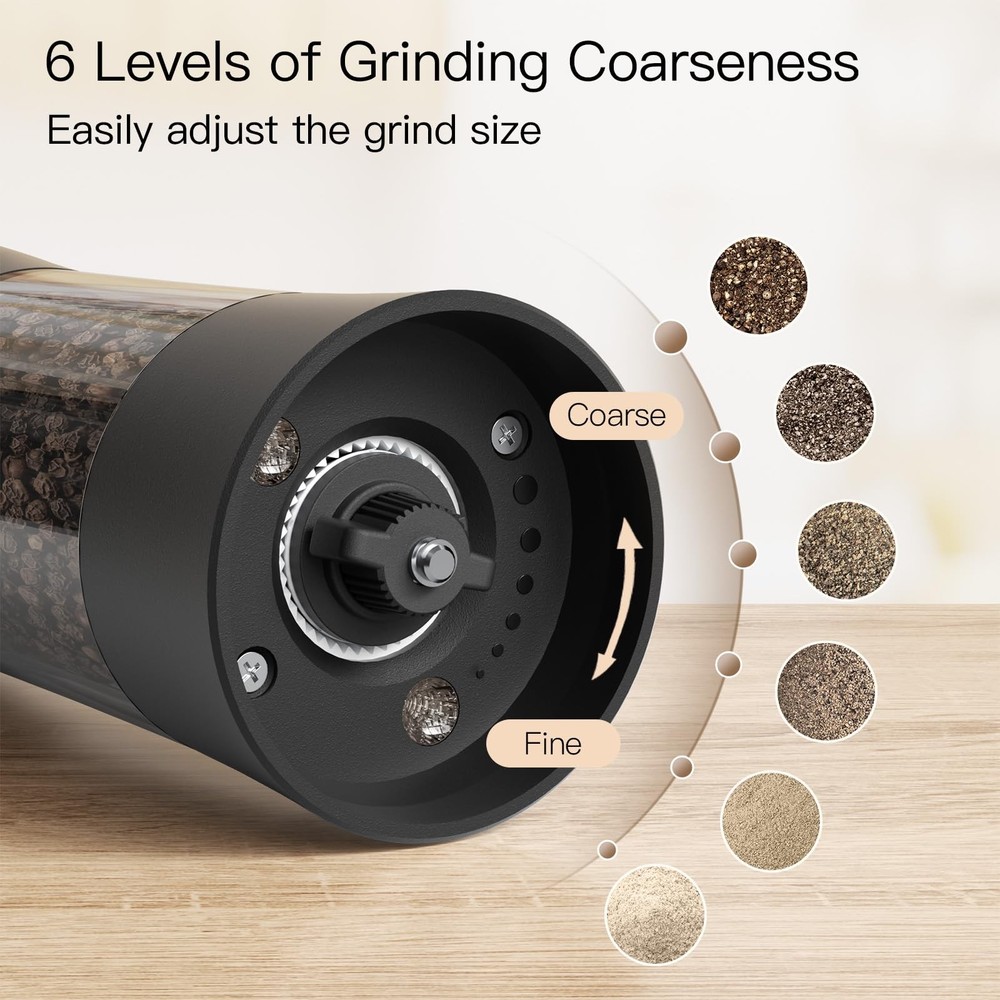 Salt and Pepper Grinder Set Rechargeable Automatic Pepper Mill Shakers Adjust...