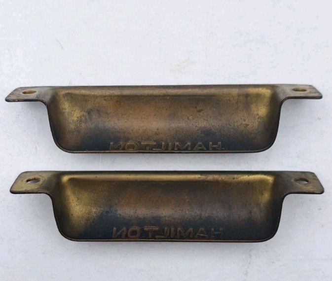 Antique Bin Pulls Drawer Printers Cabinet Hamilton Handle Brass Hardware Pair
