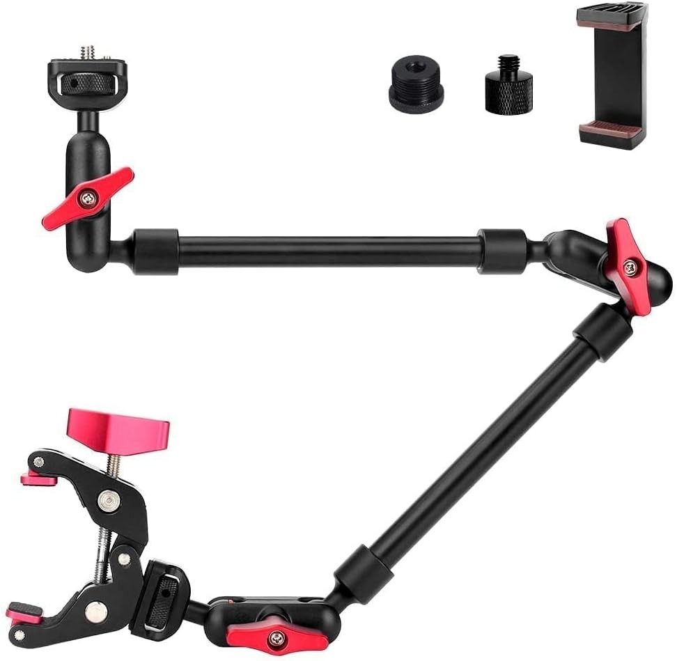 Lightweight 22" Camera Mounting Arm with 360-Degree Adjustable Clamp & Holders