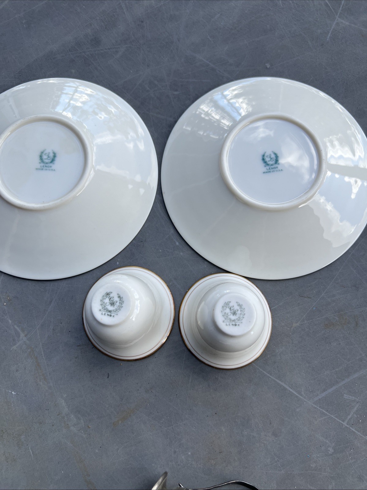 2 STERLING Silver (44.3g) SOLID SILVER + LENOX Cups & Saucers 1920-40 3”