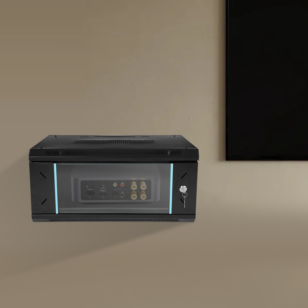 4U Wall Mount Network Server Cabinet, Locking Glass Door, Removable Side Panels
