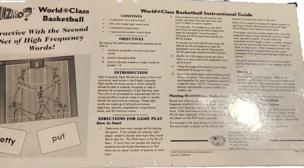 World Class Basketball Learning Game NEW