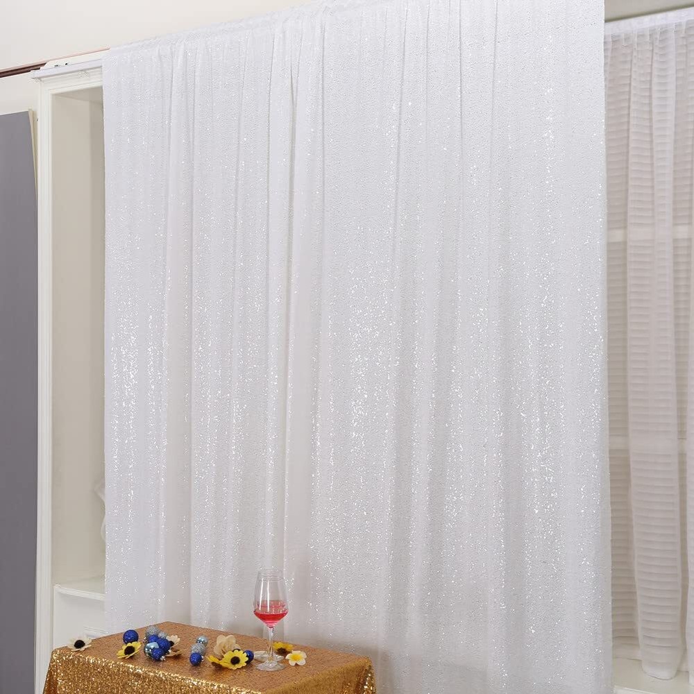White Sequin Backdrop Curtains 2 Panels 2FTx8FT Wedding Party Decor