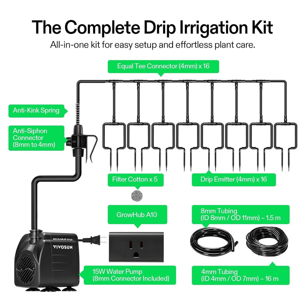VIVOSUN Automatic Drip Irrigation Kit, Smart Watering System with 16 Drip Emitte