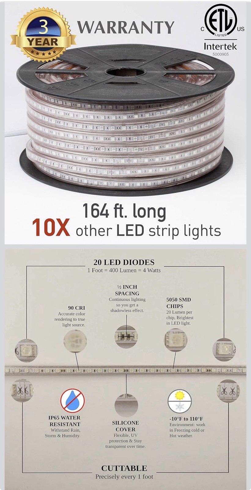 Lumilum HIGH VOLTAGE 120V LED STRIP LIGHT 164 Ft. / 50 Meters NEW