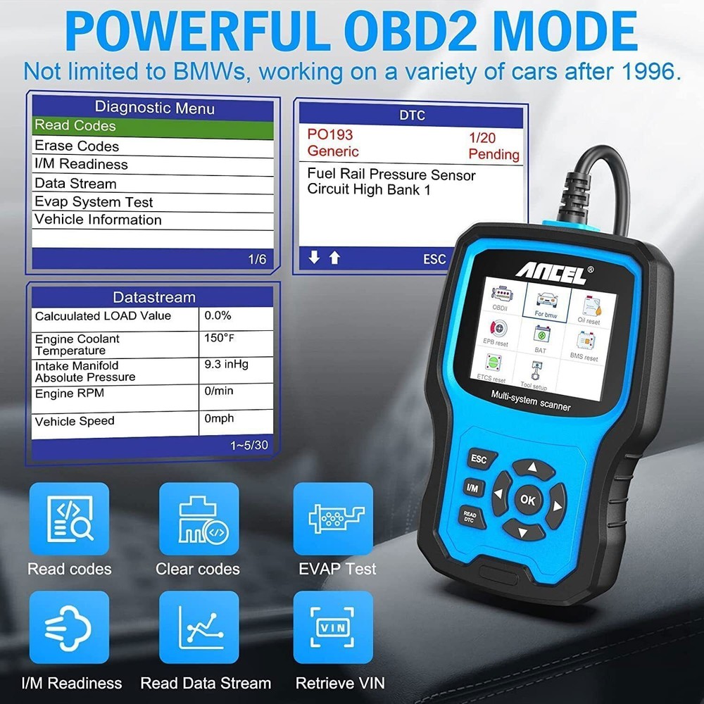 ANCEL BM700 Battery Registration Tool Fits for BMW Diagnostic Injector Coding