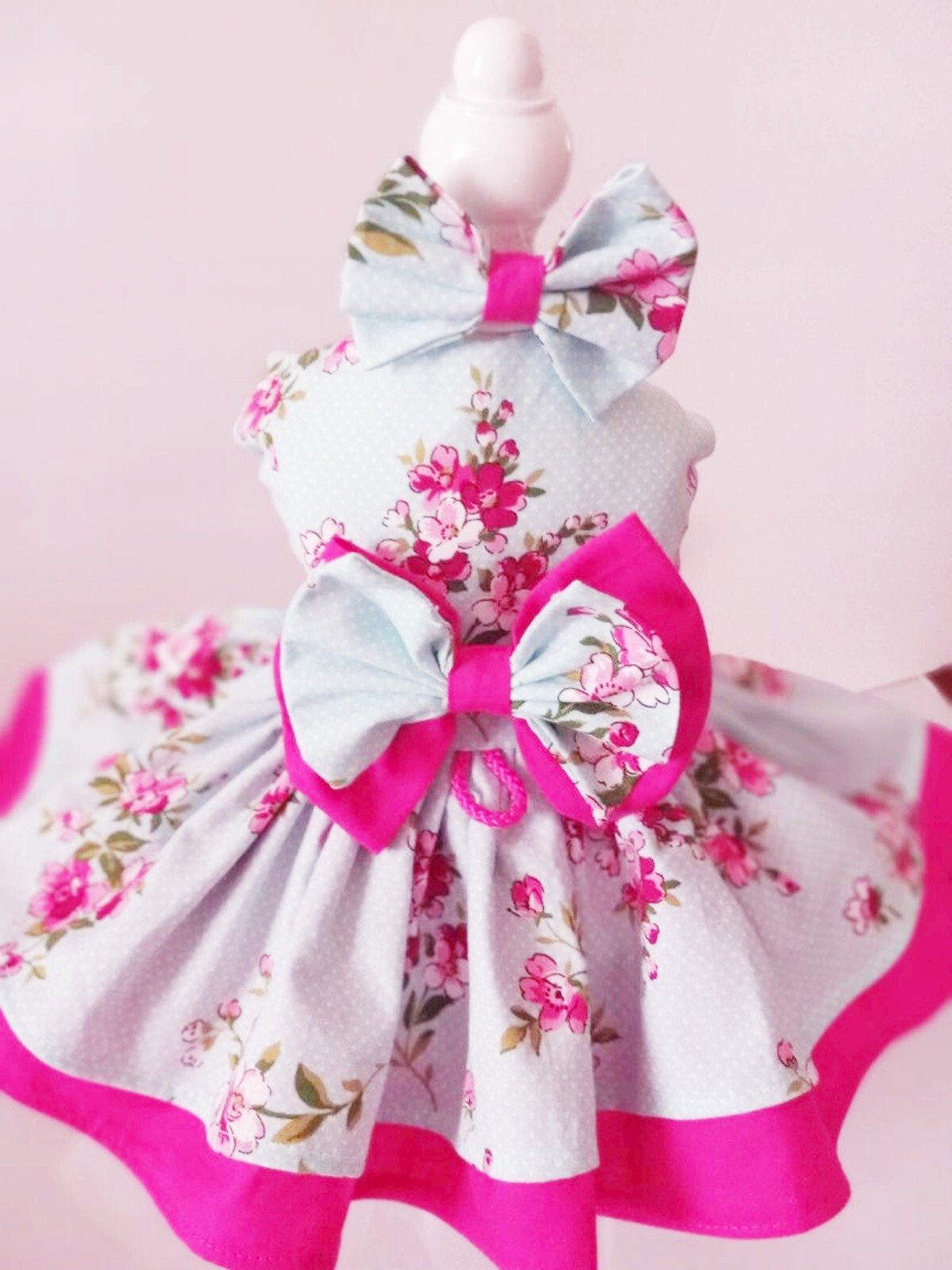 DOG HARNESS DRESS pink and blue flowers NEW HANDMADE FREE SHIPPING