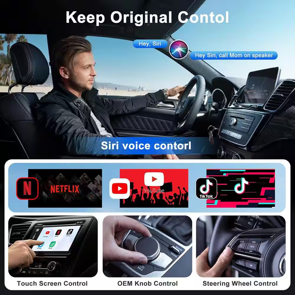 Wireless Carplay Adapter with Built-In Youtube Netflix, Easy Plug and Play