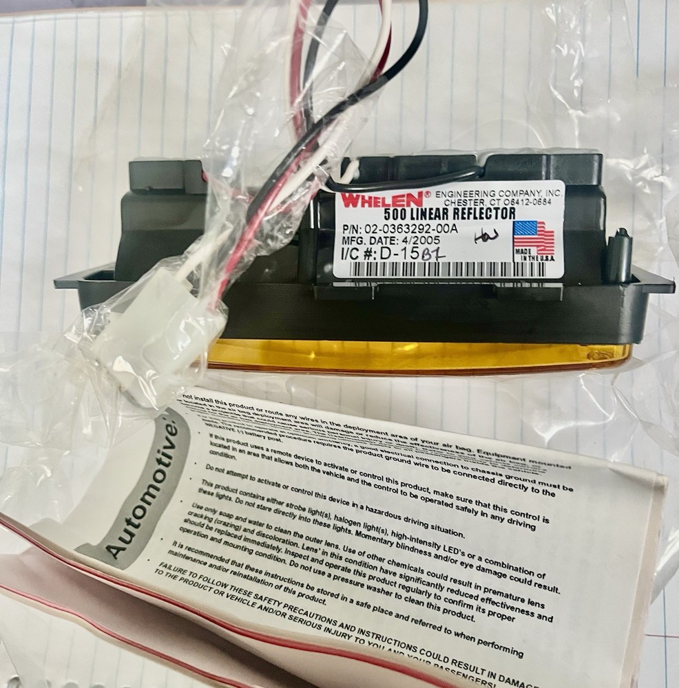 Whelen Model 500 Linear Amber Strobe Lighthead Part # 02-0363292-00A New