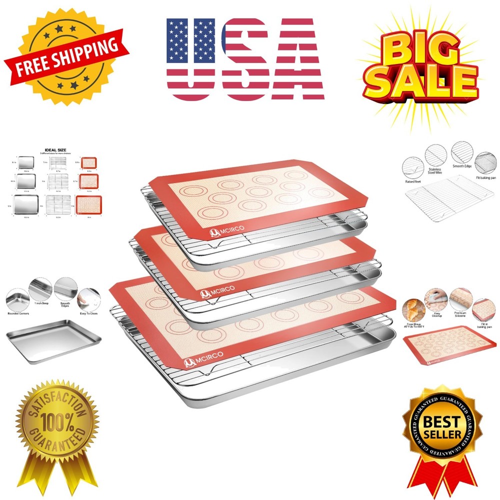 Complete Baking Kit: 9 Piece Stainless Steel Sheets & Silicone Mats, Easy Clean