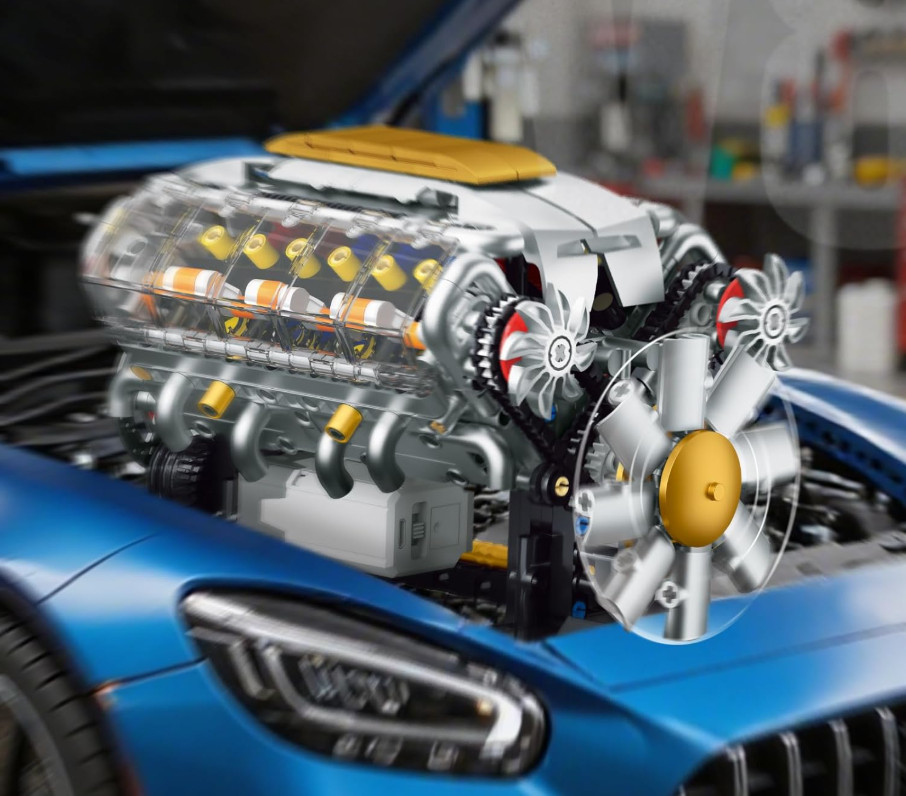 DIY V8 Engine Model Kit That Runs USB Powered Visible Mini Motor STEM 703PCS