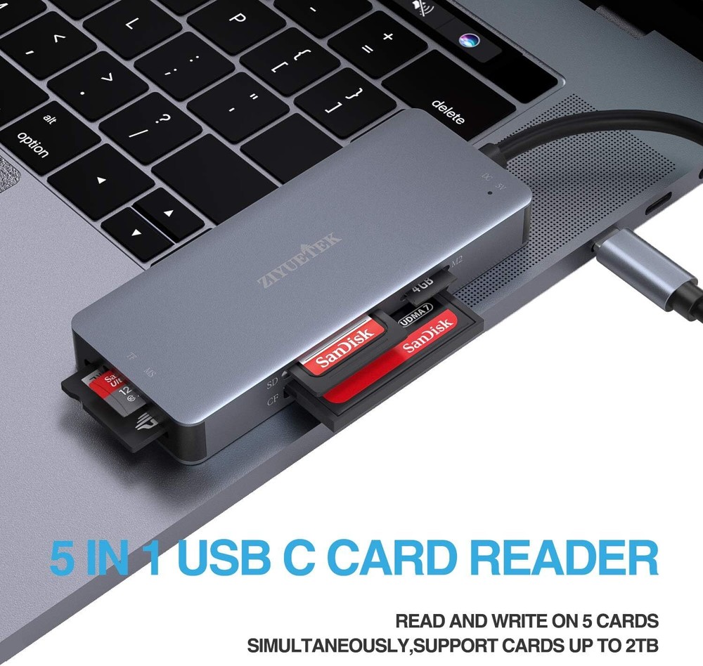 USB C SD Card Reader,5- in-1 Aluminum Thunderbolt 3 Memory TYPE-C, GREY