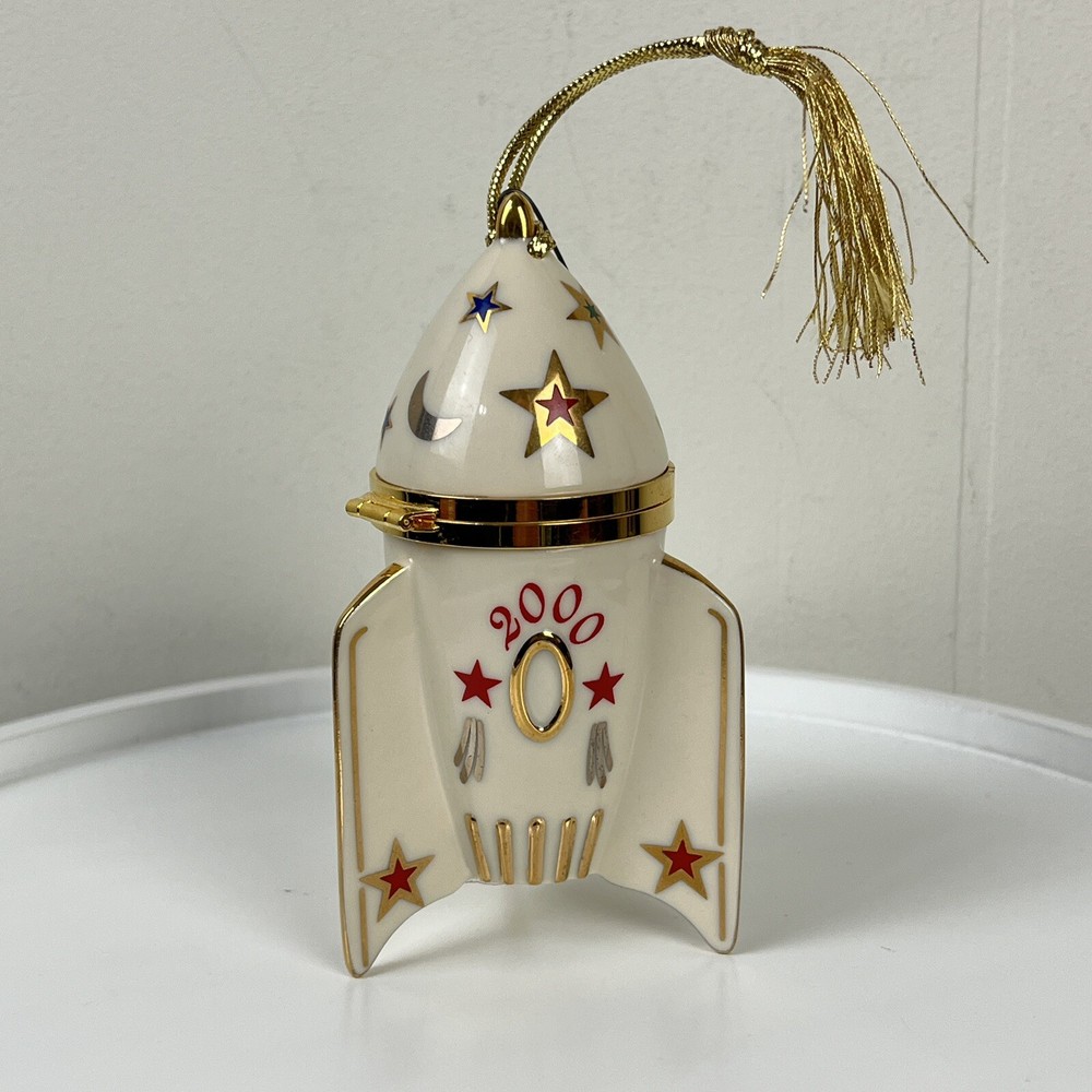 Lenox Commemorative 2000 Y2K Rocket Ship Time Capsule Trinket Box Ornament