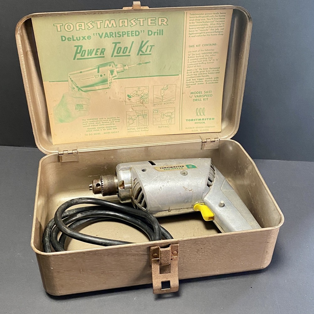 Toastmaster Varispeed Drill Model 5451 Power Tool Case Model 5651 Chuck Working