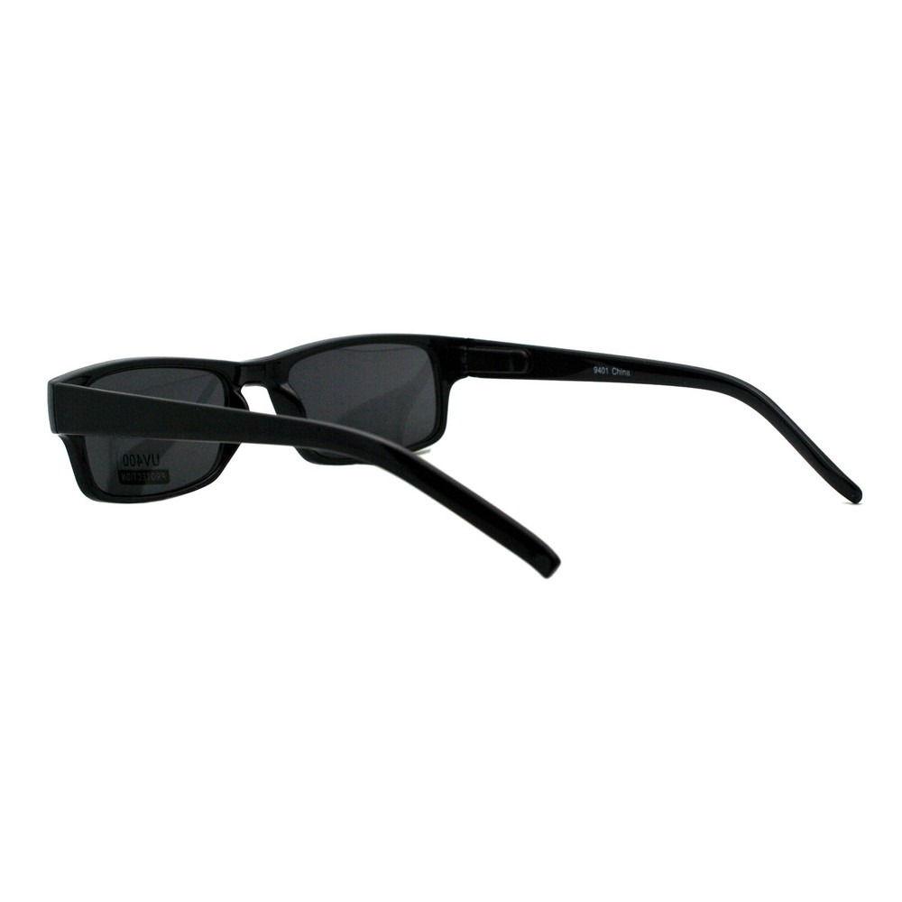 Small Black Rectangular Frame Sunglasses Black Lens Spring Hinge UV 400