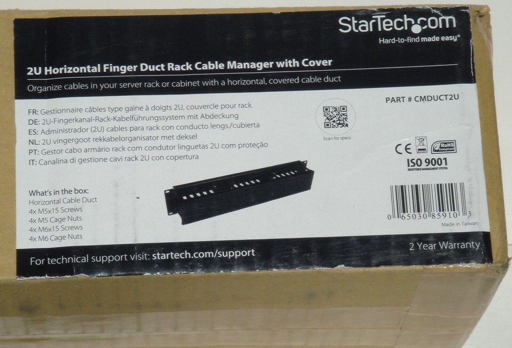 StarTech Cable Management Panel 2U Horizontal Finger Duct Rack Removeable Cover