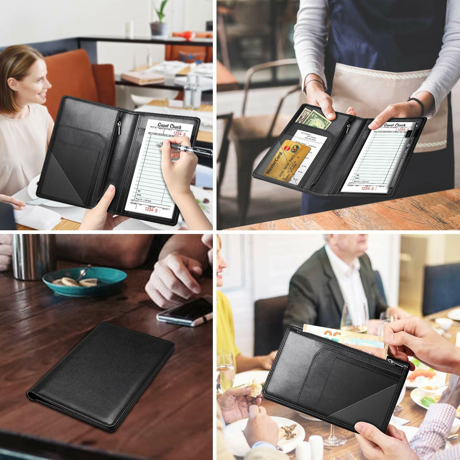 Server Book for Waitress Waiter Organizer Wallet with Zipper Pocket Card Holder