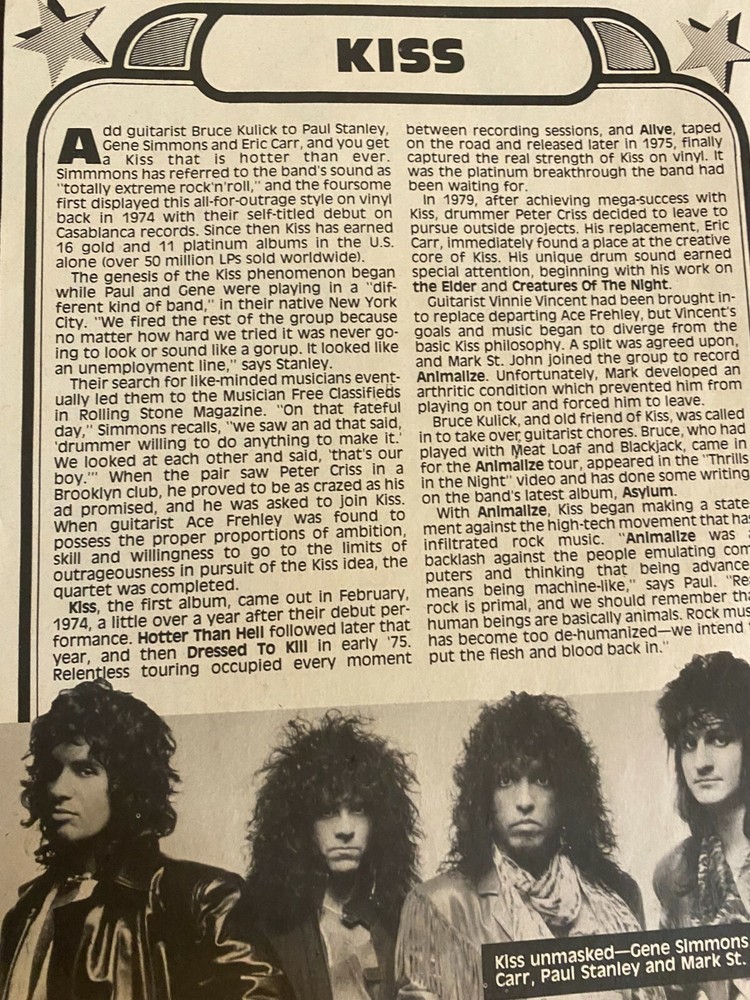 Kiss, Full Page Vintage Clipping