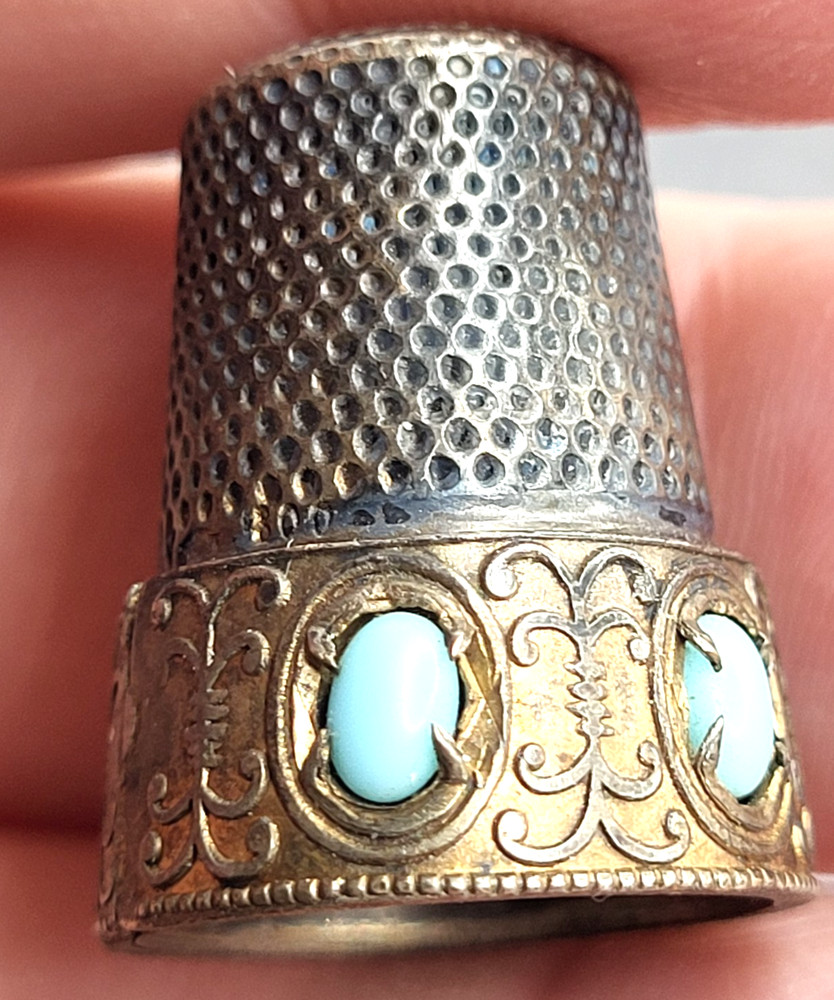 Antique Silver 800 and Turquoise Thimble