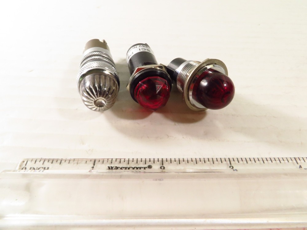 3 PK 75-Wat 125 Volt Bullet Panel Indicator Lights, Red/Clear