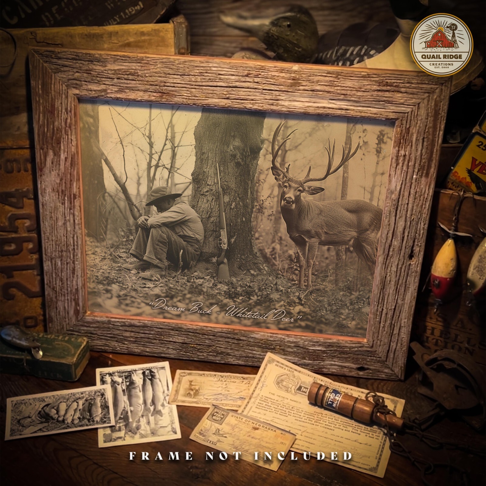 Dream Buck Whitetail Deer Art Print Bow Hunting Fishing Cabin Wall Decor Gift