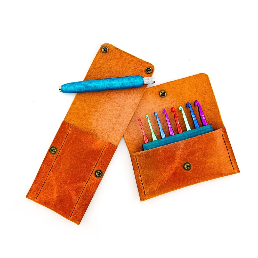 Crochet Set Interchangeable Hooks Artisan Crafted Blue Ergonomic Long Handle