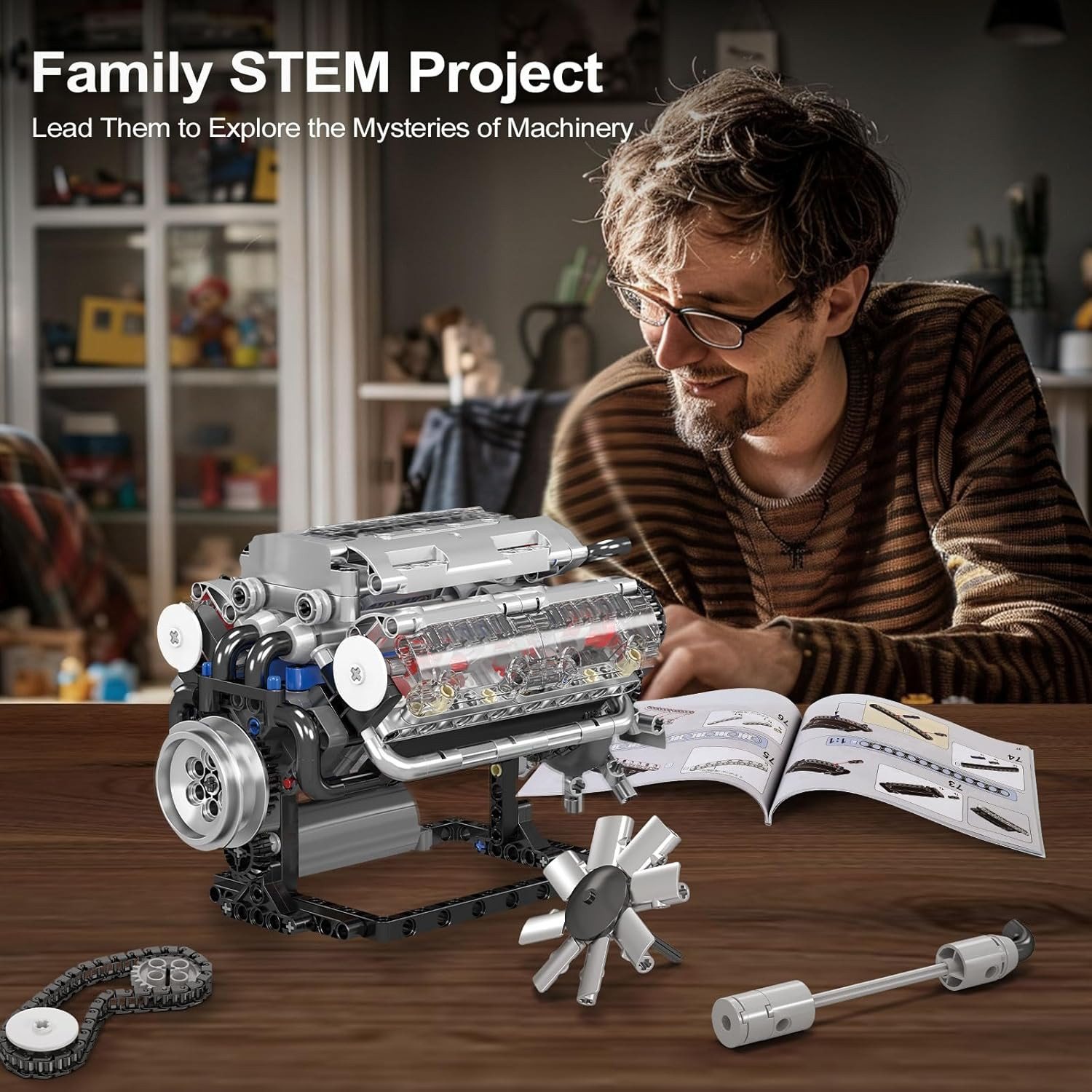 DIY V8 Engine Model Kit for Adults, Working Mechanical STEM Toy 535 Pcs-USA SHIP