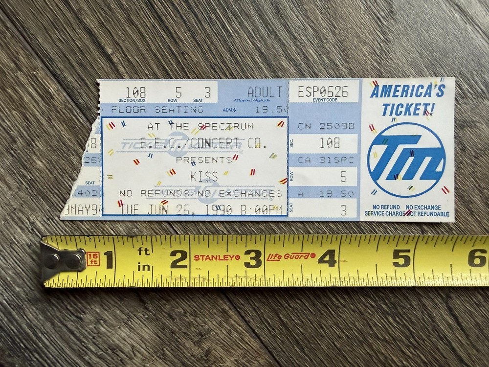 KISS Ticket Stub Hot In The Shade Tour Philadelphia PA June 26 1990 Vintage Kiss