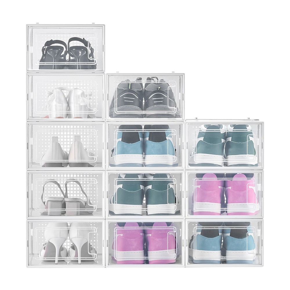 Shoe Storage Boxes 12 Pack Stackable Shoe Storage Organizers US Size 11 White