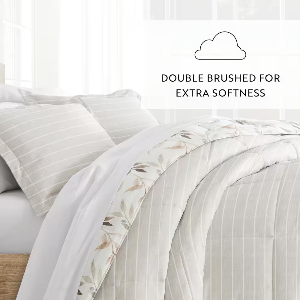 Patterned Reversible 3-Piece Microfiber Down-Alternative Ultra Soft Queen Comfor