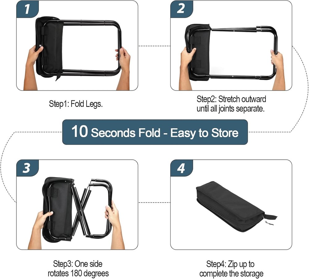 Camping Stool, Portable Folding Stool (Black)