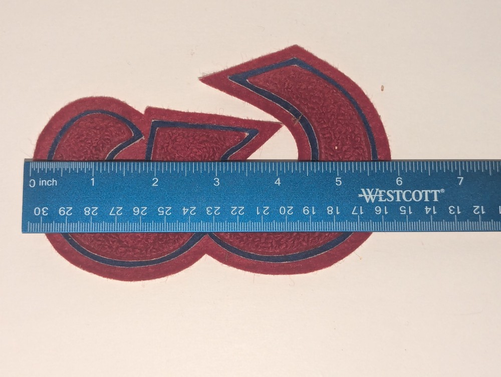 Vintage 80's "E" Script Varsity Letter Letterman Jacket Patch ~ Maroon w/Blue