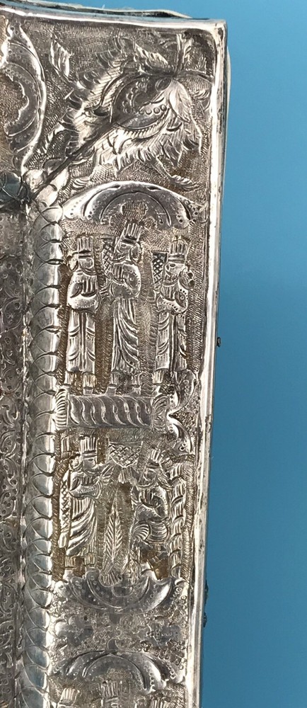 Middle Eastern,carved set Candlestick & Sheet Mirror 84 SOLID Silver 2800 grams