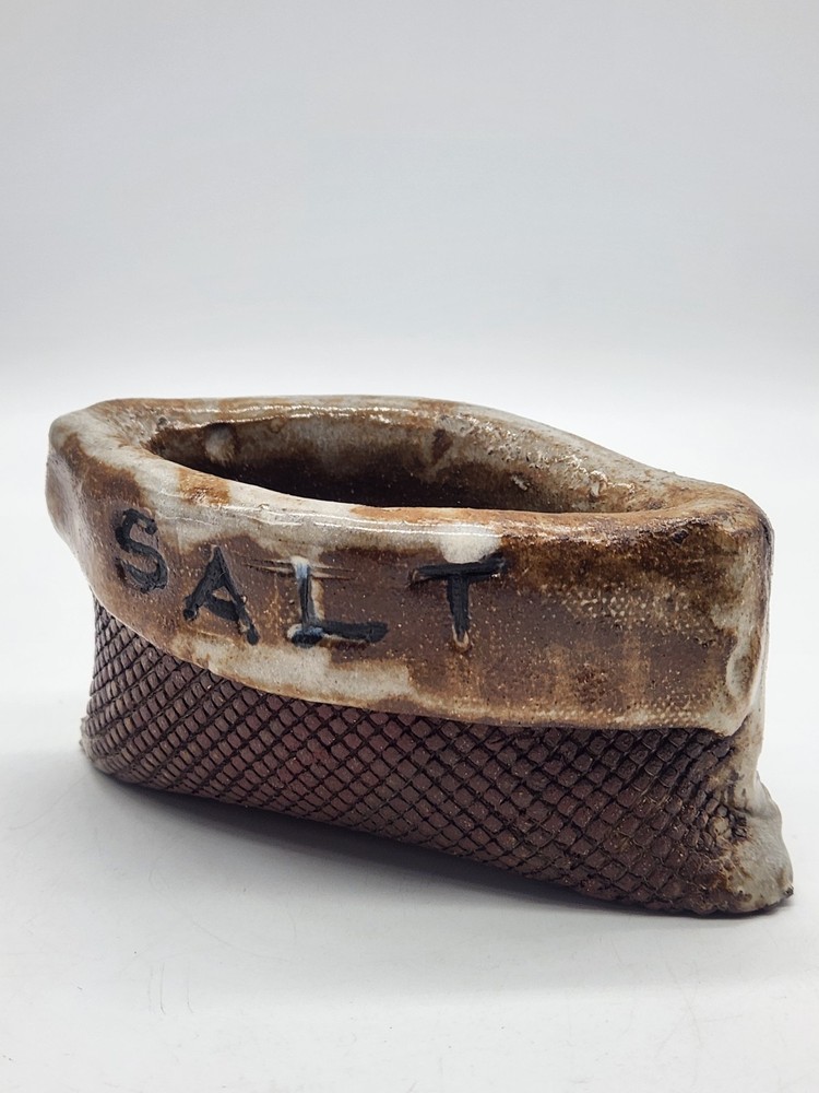 Studio Art Pottery Burlap Sack Salt Cellar