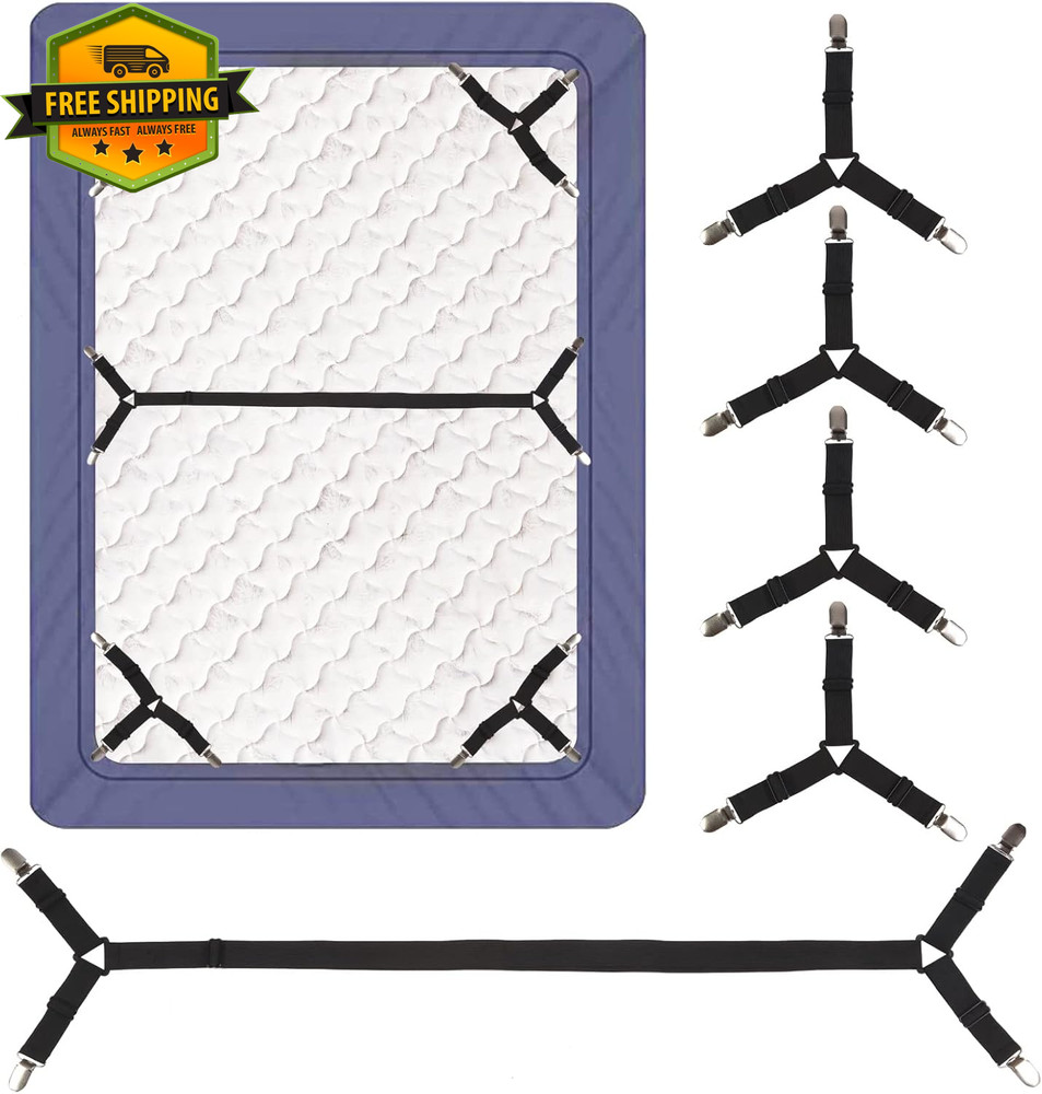 Bed Sheet Holder Straps Adjustable Elastic Clips Keep Sheets Tight 4PCS
