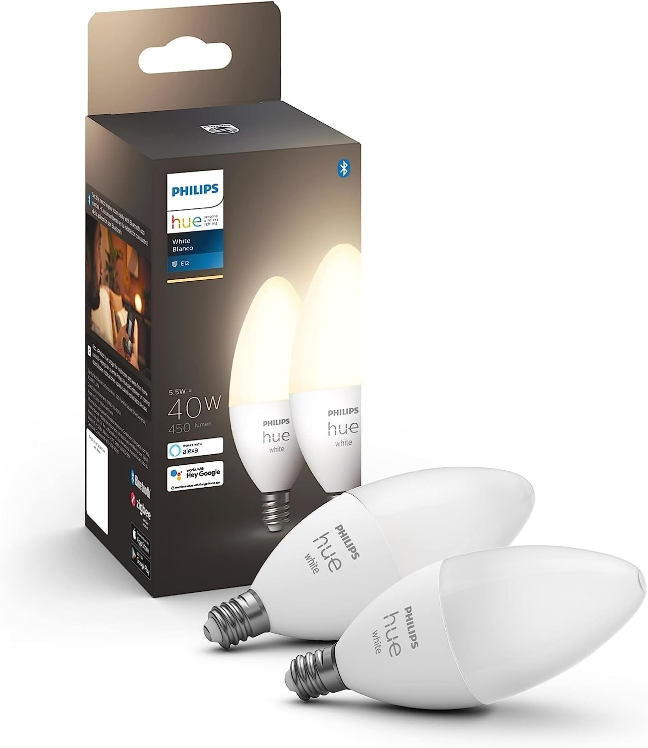 Philips Hue E12 40W White Smart Light Bulb Bluetooth Zigbee 548289 2 Pack LEDs