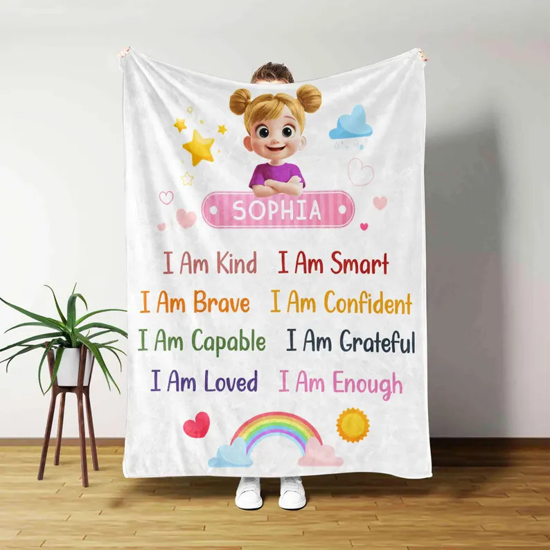 Custom Name Affirmation Blanket Positive Message Personalized Gift Soft